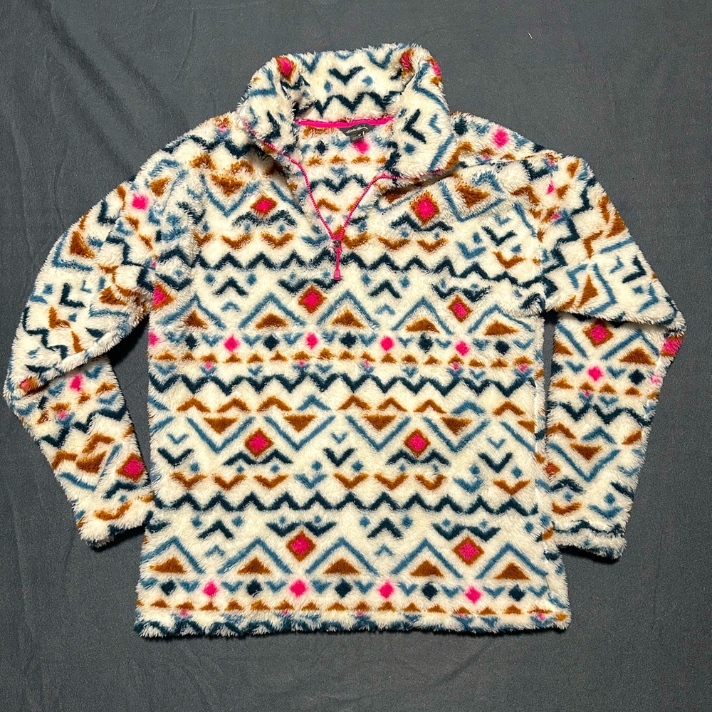 Eddie Bauer 1/4 Zip Fleece Pullover Jacket Womens Medium Southwest Aztec Print
